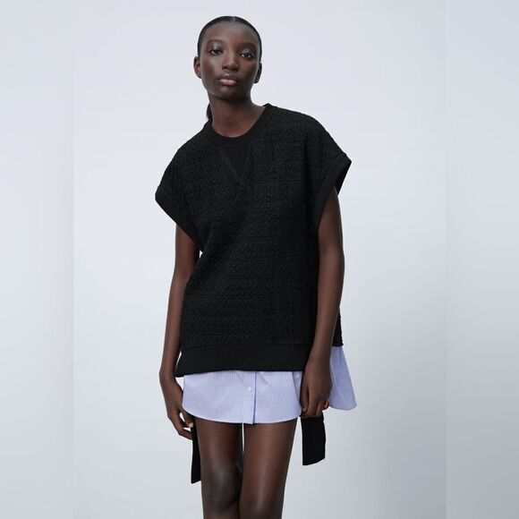 ZARA TEXTURED COMBINATION MINI DRESS NEW - Picture 3 of 9